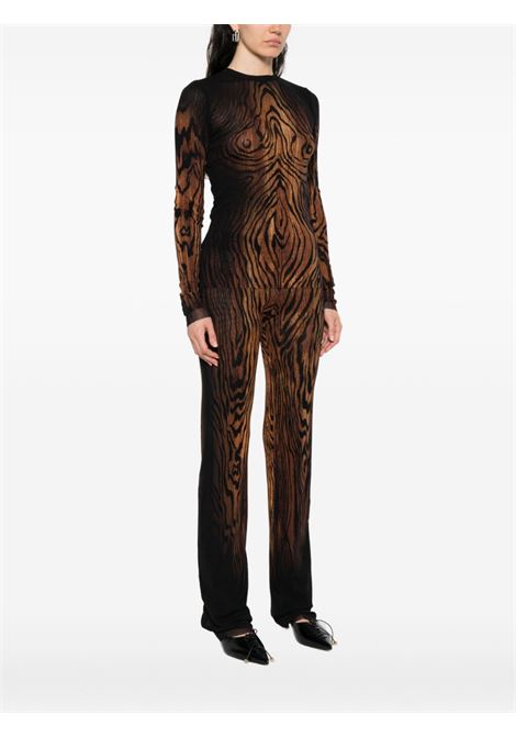 top long sleeves mesh printed wood donna nero e marrone JEAN PAUL GAULTIER | 25/03-W-TO335-M002P0060